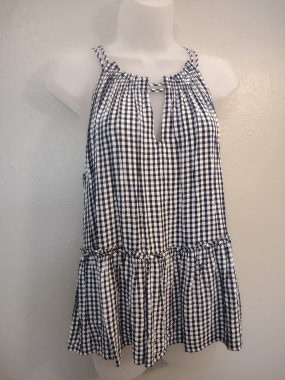 LOFT Black White Gingham Halter Top Peplum Blouse with Keyhole Back - Size M - Picture 3 of 10